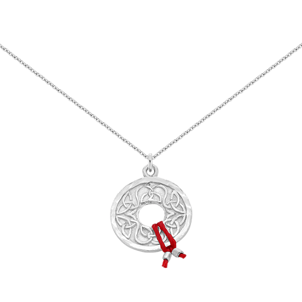 Silver chain with Mokobelle rosette and red thread