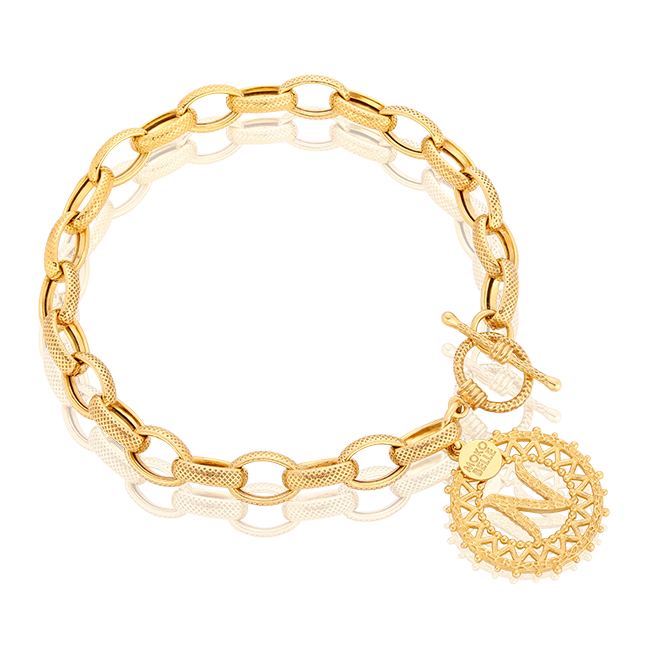Chain bracelet with a letter rosette and decorative clasp