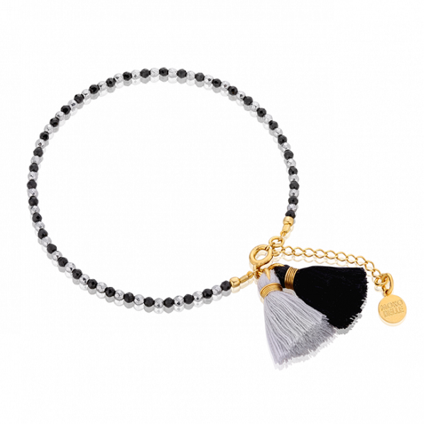 Hematite and spinel bracelet with two tassels