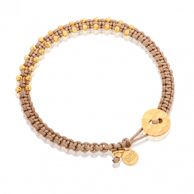 Beige beaded bracelet with gold-plated button