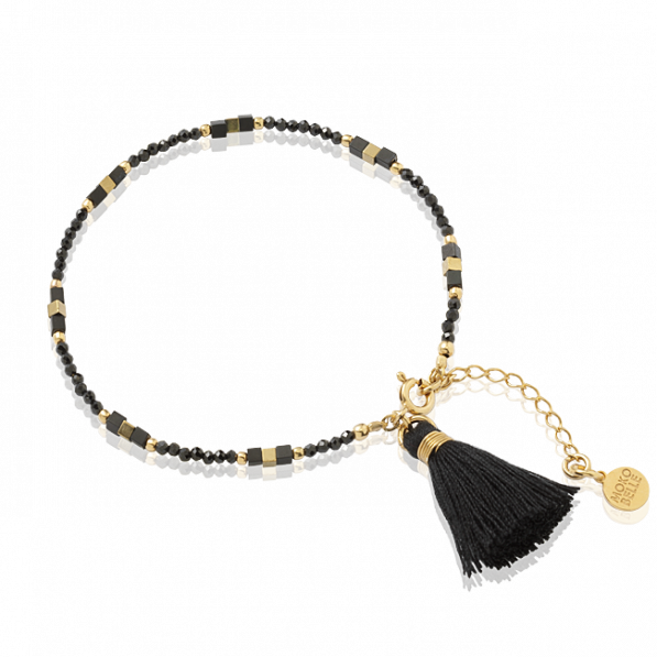 Spinel and hematite bracelet with a black tassel