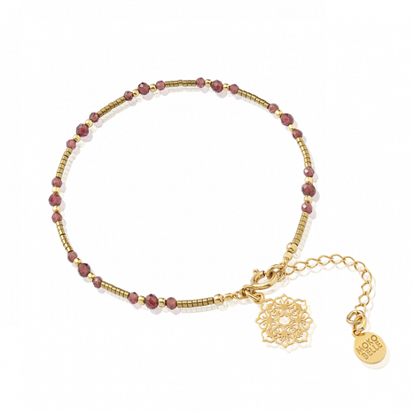 Garnet and hematite bracelet with Camellia rosette