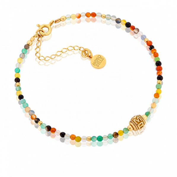 Colourful agate bracelet with engraved barrel