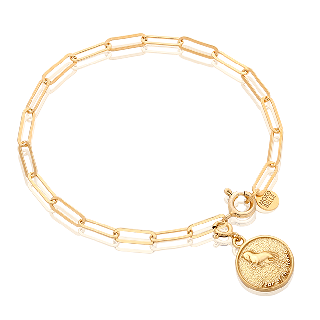 Bransoletka łańcuch z monetą konia z chińskiego zodiaku