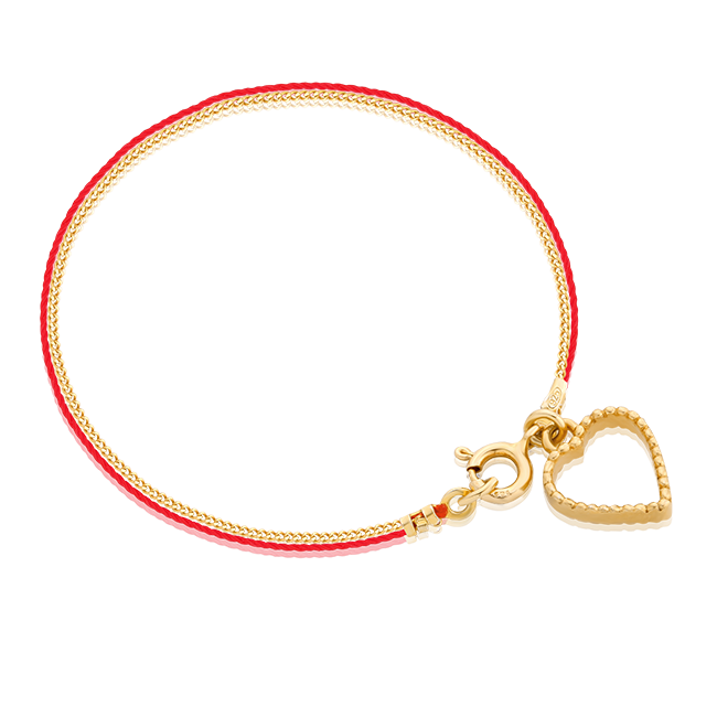 Chain bracelet with red thread and heart