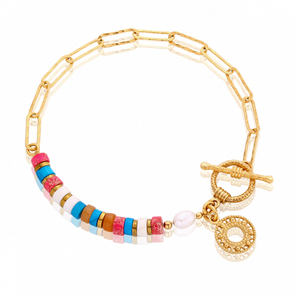 Bracelet with coloured stones and rosette Rosa