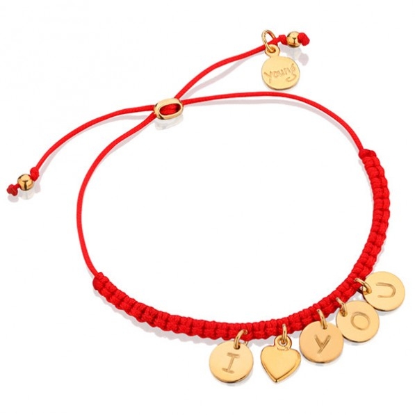 Red braided bracelet with 'I love you'