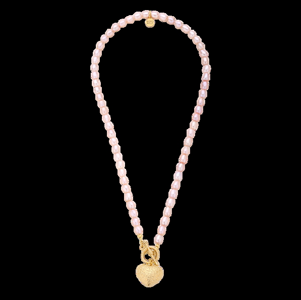 Pink pearl necklace with heart pendant