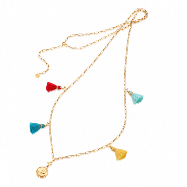 Long necklace with Chinese zodiac and colourful tassels