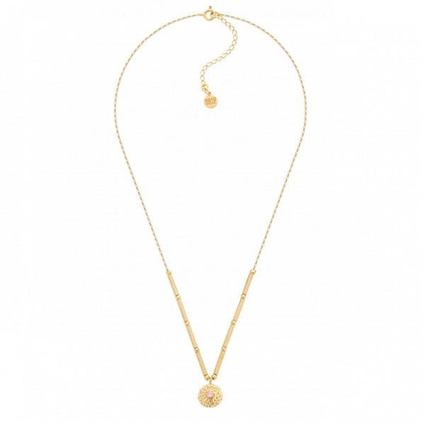 Gold plated necklace with a pink zirconia pendant